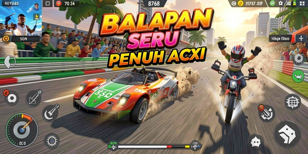 Tangkapan layar dari gameplay balapan yang seru di 8768.
