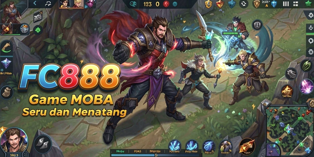 Tampilan gameplay seru di FC888 dengan aksi MOBA yang mendebarkan.