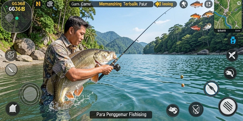 Screenshot gameplay GG368 menampilkan pengalaman memancing yang mendebarkan.