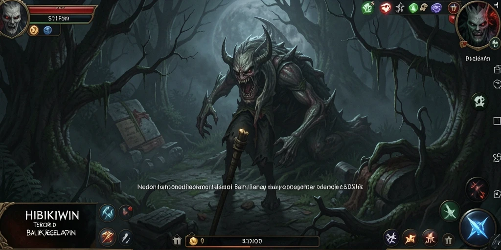 Tangkapan layar gameplay HIBIKIWIN dengan suasana mencekam dan karakter menyeramkan.