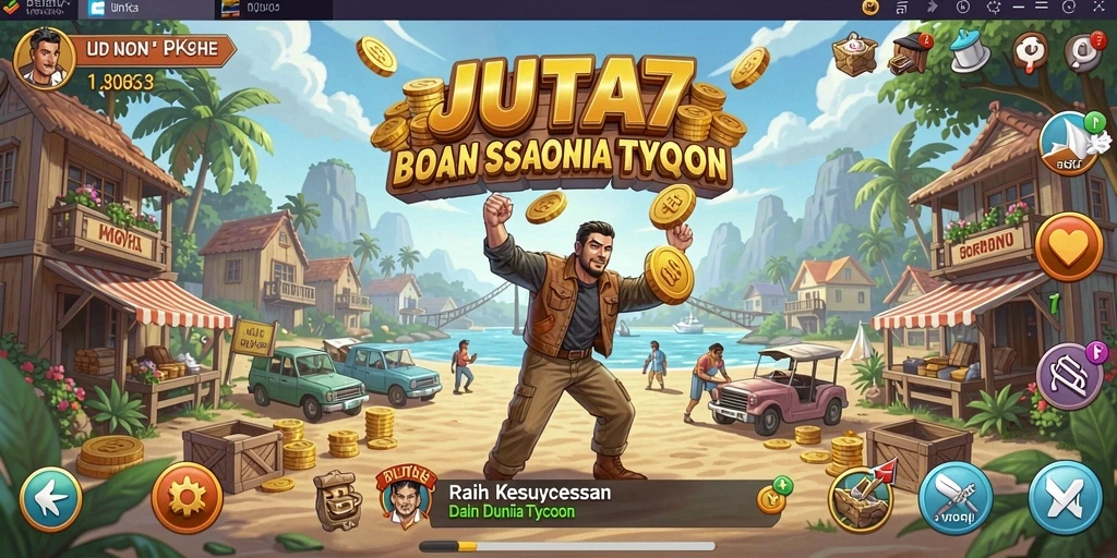 Tampilan gameplay JUTA7 dengan berbagai fitur Tycoon yang menarik.