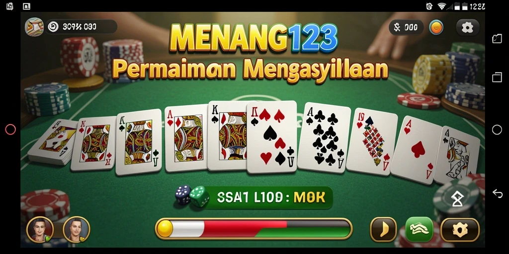 Tampilan gameplay MENANG123 dengan karakter dan domino yang menarik.