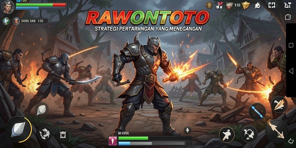 Tampilan gameplay RAWONTOTO menampilkan pertarungan strategis yang intens.