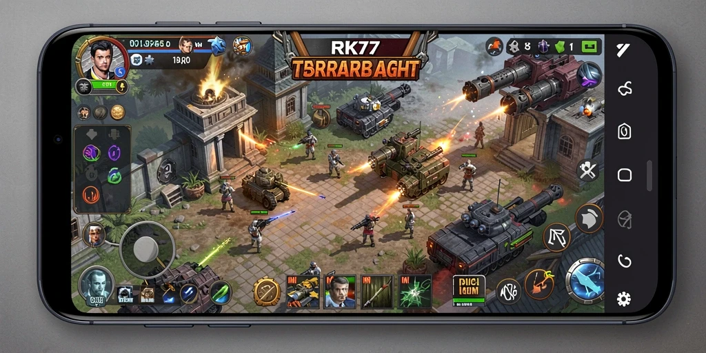 Screenshot RK77 menunjukkan aksi taktik yang dinamis dan mendebarkan.