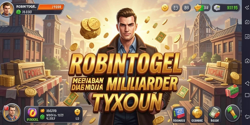 Screenshot gameplay ROBINTOGEL menampilkan aksi seru membangun bisnis Tycoon.