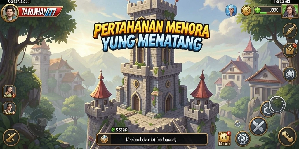 Tangkapan layar TARUHAN77 menampilkan aksi seru pertahanan menara yang intens.
