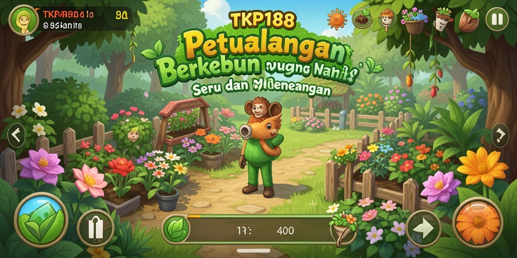 Tangkapan layar utama TKP188 menunjukkan gameplay seru berkebun yang interaktif.